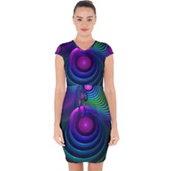 Beautiful Rainbow Marble Fractals in Hyperspace Capsleeve Drawstring Dress 