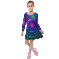 Beautiful Rainbow Marble Fractals in Hyperspace Kids  Long Sleeve Velvet Dress