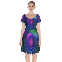 Beautiful Rainbow Marble Fractals in Hyperspace Short Sleeve Bardot Dress