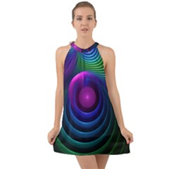 Beautiful Rainbow Marble Fractals in Hyperspace Halter Tie Back Chiffon Dress