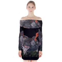 Thanksgiving Turkey Long Sleeve Off Shoulder Dress by Valentinaart