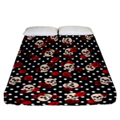 Skulls And Roses Fitted Sheet (california King Size) by Valentinaart