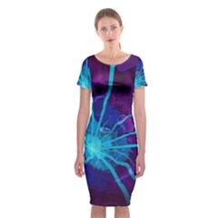 Beautiful Bioluminescent Sea Anemone Fractalflower Classic Short Sleeve Midi Dress