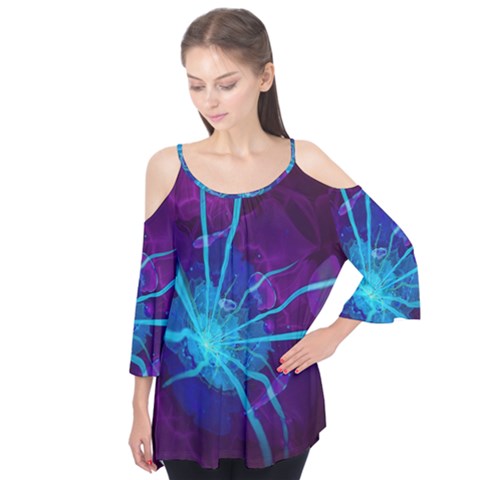 Beautiful Bioluminescent Sea Anemone Fractalflower Flutter Tees by jayaprime