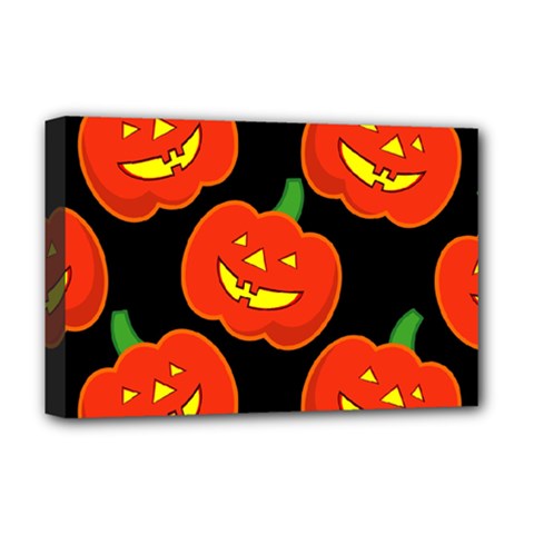 Halloween Party Pumpkins Face Smile Ghost Orange Black Deluxe Canvas 18  X 12  