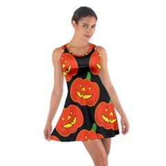 Halloween Party Pumpkins Face Smile Ghost Orange Black Cotton Racerback Dress