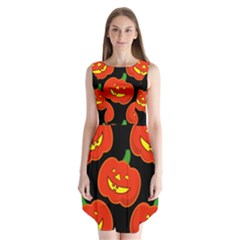 Halloween Party Pumpkins Face Smile Ghost Orange Black Sleeveless Chiffon Dress   by Alisyart