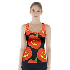 Halloween Party Pumpkins Face Smile Ghost Orange Black Racer Back Sports Top by Alisyart