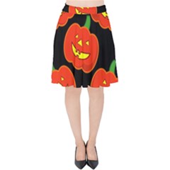 Halloween Party Pumpkins Face Smile Ghost Orange Black Velvet High Waist Skirt