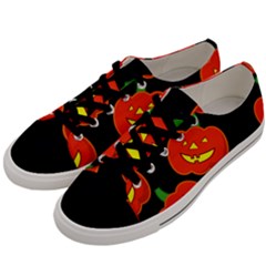 Halloween Party Pumpkins Face Smile Ghost Orange Black Men s Low Top Canvas Sneakers