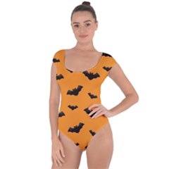 Halloween Bat Animals Night Orange Short Sleeve Leotard 