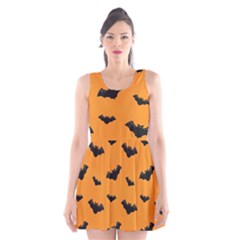 Halloween Bat Animals Night Orange Scoop Neck Skater Dress