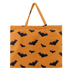 Halloween Bat Animals Night Orange Zipper Large Tote Bag