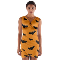 Halloween Bat Animals Night Orange Wrap Front Bodycon Dress