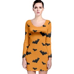 Halloween Bat Animals Night Orange Long Sleeve Velvet Bodycon Dress