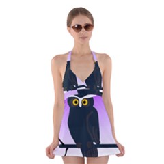 Halloween Owl Bird Animals Night Halter Dress Swimsuit  by Alisyart