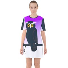 Halloween Owl Bird Animals Night Sixties Short Sleeve Mini Dress