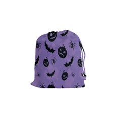 Halloween Pumpkin Bat Spider Purple Black Ghost Smile Drawstring Pouches (small)  by Alisyart