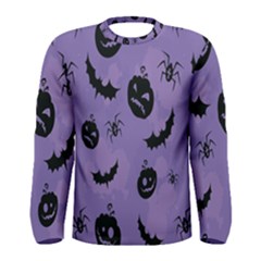 Halloween Pumpkin Bat Spider Purple Black Ghost Smile Men s Long Sleeve Tee