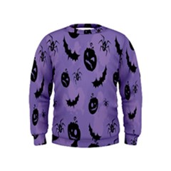 Halloween Pumpkin Bat Spider Purple Black Ghost Smile Kids  Sweatshirt by Alisyart