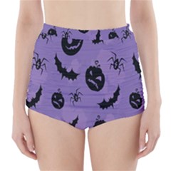 Halloween Pumpkin Bat Spider Purple Black Ghost Smile High-waisted Bikini Bottoms