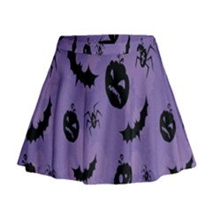 Halloween Pumpkin Bat Spider Purple Black Ghost Smile Mini Flare Skirt