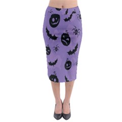 Halloween Pumpkin Bat Spider Purple Black Ghost Smile Midi Pencil Skirt