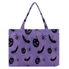 Halloween Pumpkin Bat Spider Purple Black Ghost Smile Zipper Medium Tote Bag by Alisyart