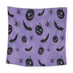 Halloween Pumpkin Bat Spider Purple Black Ghost Smile Square Tapestry (large) by Alisyart