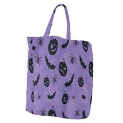 Halloween Pumpkin Bat Spider Purple Black Ghost Smile Giant Grocery Zipper Tote by Alisyart