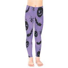 Halloween Pumpkin Bat Spider Purple Black Ghost Smile Kids  Legging by Alisyart