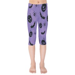 Halloween Pumpkin Bat Spider Purple Black Ghost Smile Kids  Capri Leggings  by Alisyart