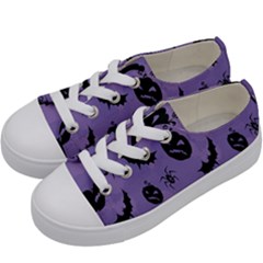 Halloween Pumpkin Bat Spider Purple Black Ghost Smile Kids  Low Top Canvas Sneakers