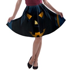 Halloween Pumpkin Dark Face Mask Smile Ghost Night A-line Skater Skirt