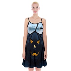 Halloween Pumpkin Dark Face Mask Smile Ghost Night Spaghetti Strap Velvet Dress by Alisyart