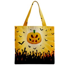 Halloween Pumpkin Bat Party Night Ghost Zipper Grocery Tote Bag by Alisyart