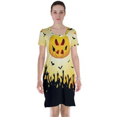 Halloween Pumpkin Bat Party Night Ghost Short Sleeve Nightdress by Alisyart