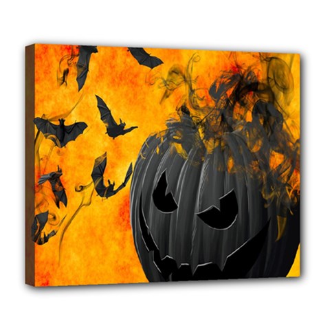 Halloween Pumpkin Bat Ghost Orange Black Smile Deluxe Canvas 24  X 20  