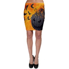 Halloween Pumpkin Bat Ghost Orange Black Smile Bodycon Skirt by Alisyart