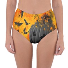 Halloween Pumpkin Bat Ghost Orange Black Smile Reversible High-waist Bikini Bottoms by Alisyart