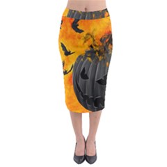 Halloween Pumpkin Bat Ghost Orange Black Smile Midi Pencil Skirt by Alisyart