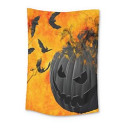 Halloween Pumpkin Bat Ghost Orange Black Smile Small Tapestry by Alisyart