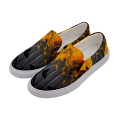 Halloween Pumpkin Bat Ghost Orange Black Smile Women s Canvas Slip Ons