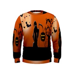 Halloween Sinister Night Moon Bats Kids  Sweatshirt by Alisyart