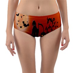 Halloween Sinister Night Moon Bats Reversible Mid-waist Bikini Bottoms