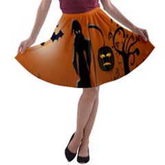 Halloween Sinister Night Moon Bats A-line Skater Skirt