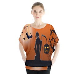 Halloween Sinister Night Moon Bats Blouse