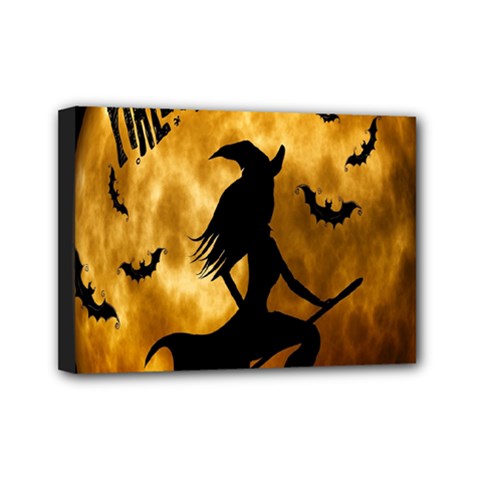 Halloween Wicked Witch Bat Moon Night Mini Canvas 7  X 5 