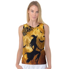 Halloween Wicked Witch Bat Moon Night Women s Basketball Tank Top