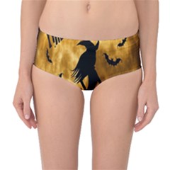 Halloween Wicked Witch Bat Moon Night Mid-Waist Bikini Bottoms